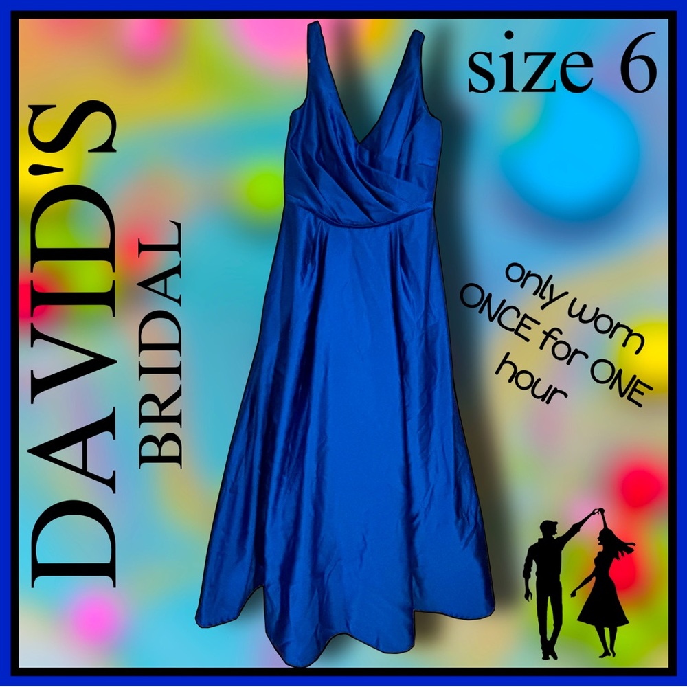 DAVIDS BRIDAL blue aline sleeveless prom DRESS size 6